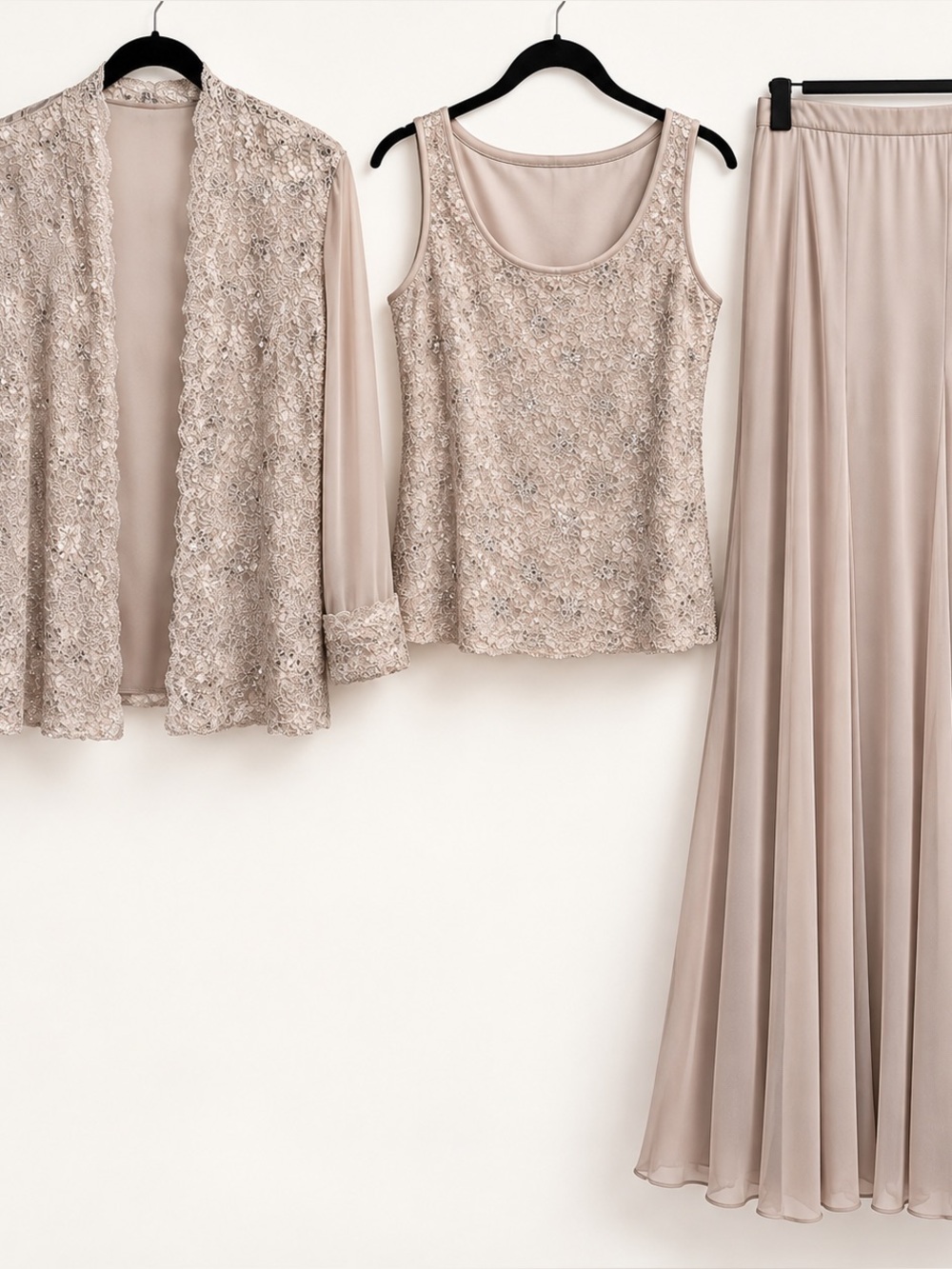 ONYX Nite 3-Piece Champagne Sequin Formal Skirt Set Size 12